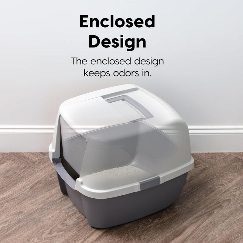 IRIS Power tool case パワー ツール ケース IRIS USA Cat Litter Box, Large Litter Box Enclosure with Front Door Flap and Scoop, Covered Kitty Litter Box with Handle and Buckles for Portability and Privacy, Gray - Image 5