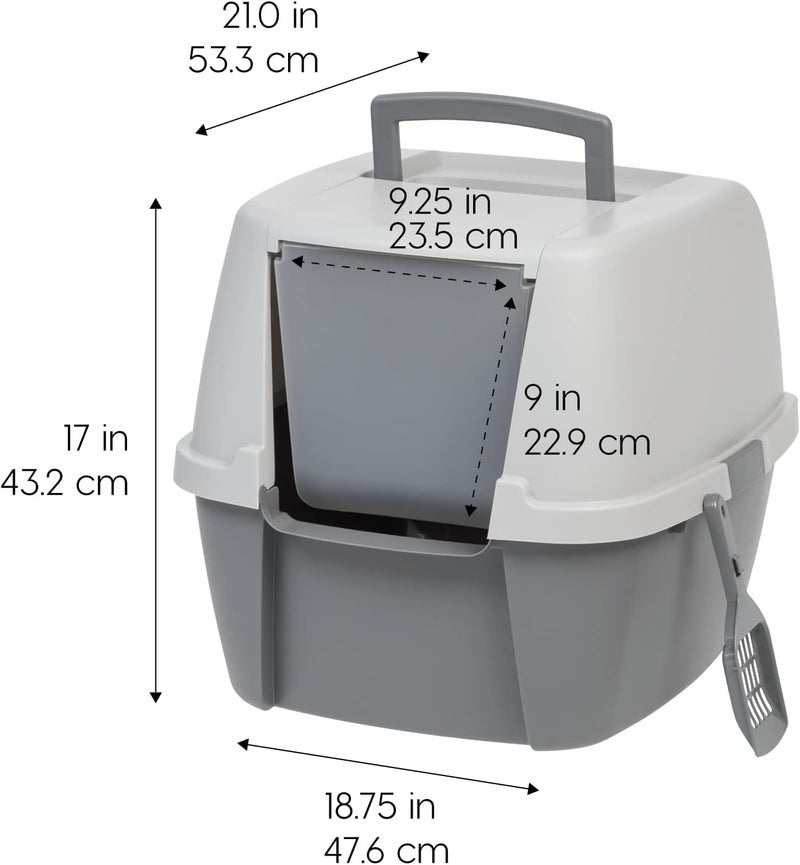 IRIS Power tool case パワー ツール ケース IRIS USA Cat Litter Box, Large Litter Box Enclosure with Front Door Flap and Scoop, Covered Kitty Litter Box with Handle and Buckles for Portability and Privacy, Gray - Image 2