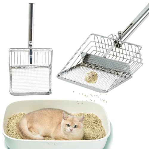 Qpets® Cat Litter Scoop, Full Metal Sieve Litter Scoop for Clumping Clay Cat Litter Push & Pull Design Cat Litter Scoop (Dual Size Gap: 0.3cm/1cm) - Image 1