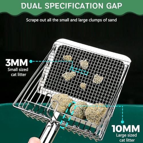 Qpets® Cat Litter Scoop, Full Metal Sieve Litter Scoop for Clumping Clay Cat Litter Push & Pull Design Cat Litter Scoop (Dual Size Gap: 0.3cm/1cm) - Image 3