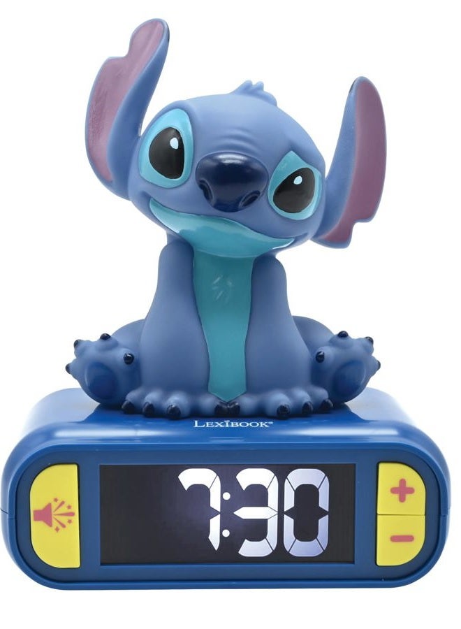 Lexibook , Disney Stitch, Nightlight alarm clock, Sounds and Melodies, LCD Backlit screen, Luminous, Snooze, Blue, RL800D - Image 1