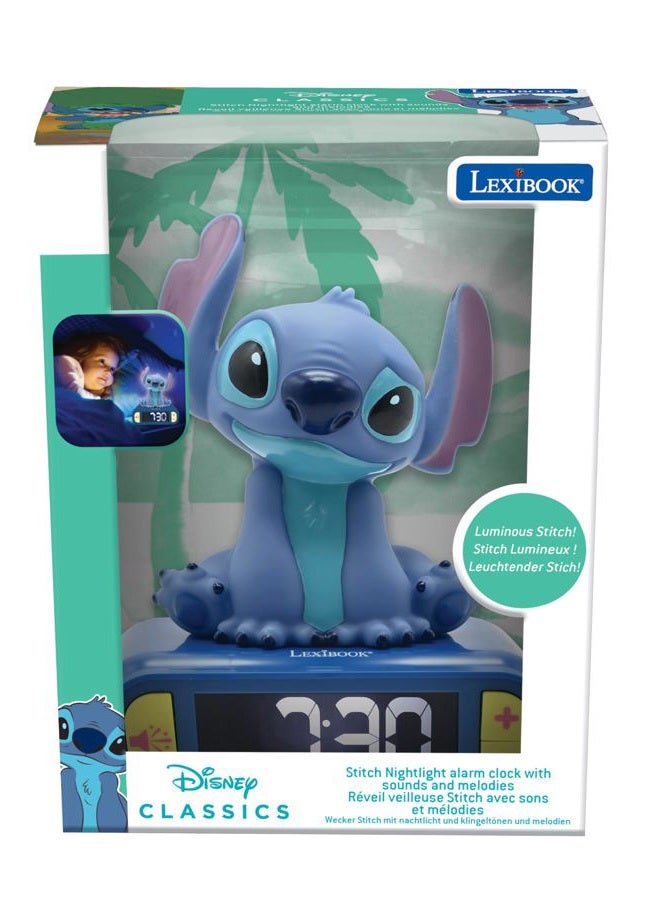 Lexibook , Disney Stitch, Nightlight alarm clock, Sounds and Melodies, LCD Backlit screen, Luminous, Snooze, Blue, RL800D - Image 3