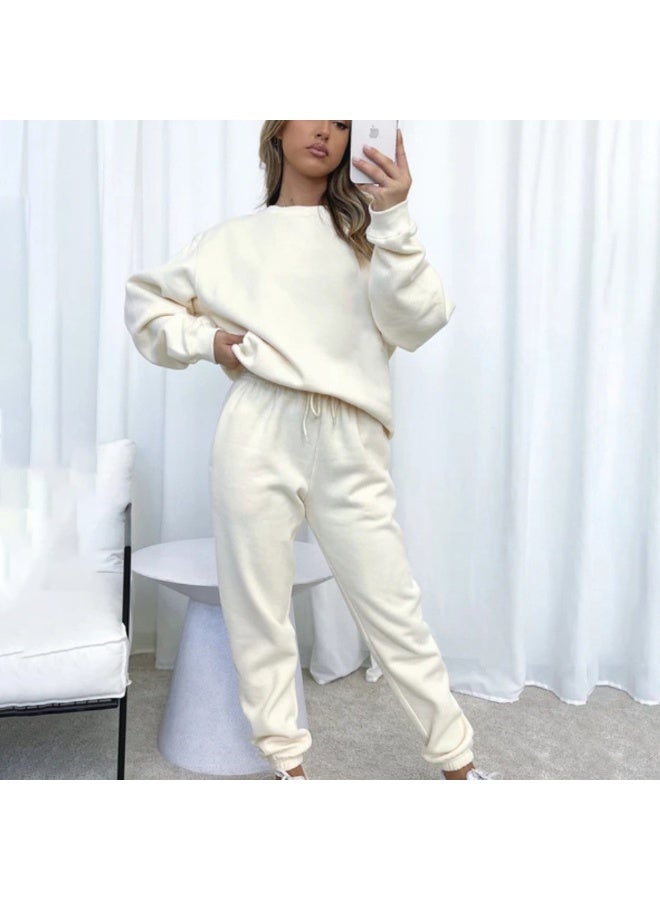 NIBEMINENT Spring And Autumn Solid-color Round-neck Pullover Long Pants For Women, Fashionable And Casual Long-sleeved Set - Image 1
