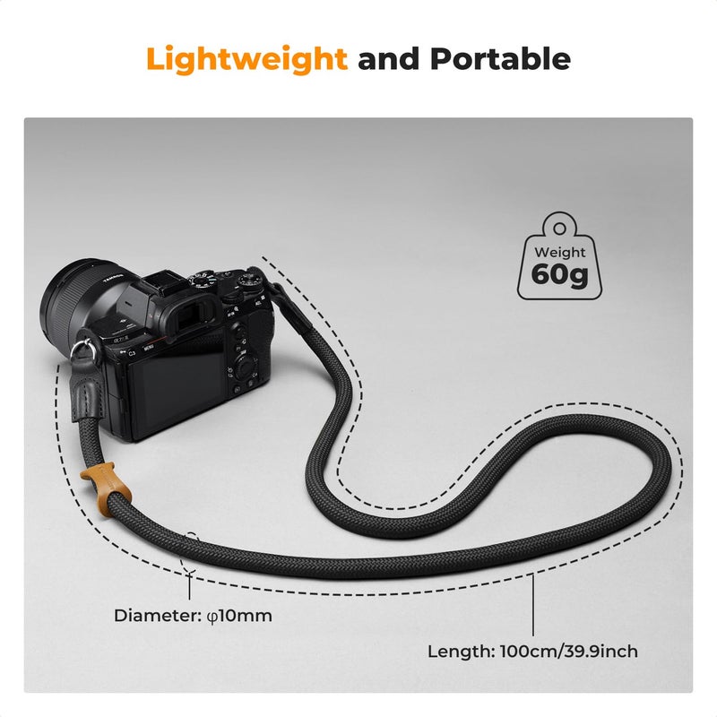 K&F Concept حزام عنق كاميرا K&F CONCEPT، حزام كتف كاميرا من نايلون بطول 100 سم مع حلقة O لكاميرا DSLR - أسود - Image 4