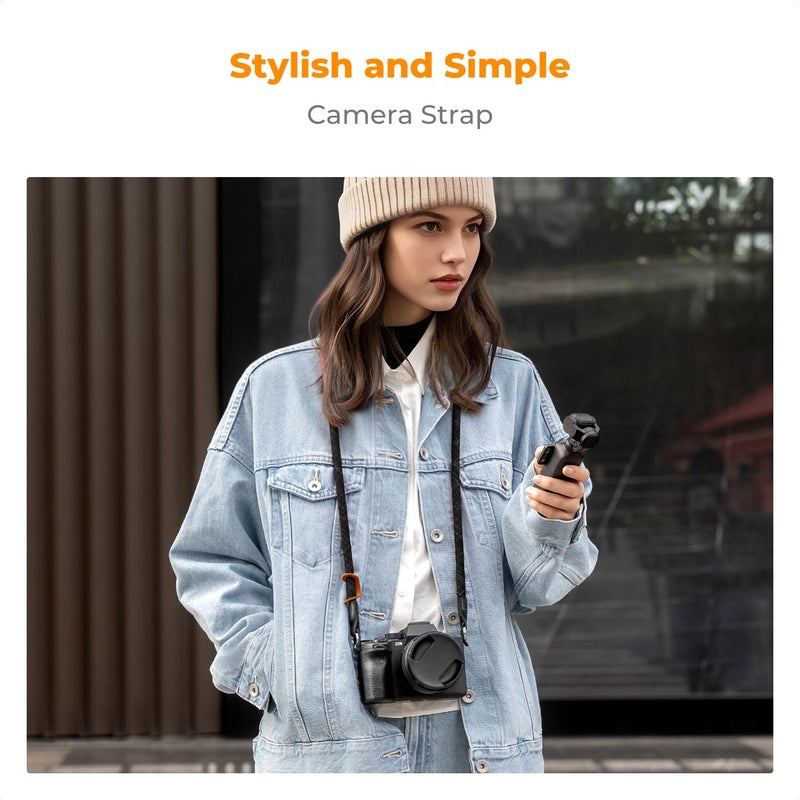 K&F Concept حزام عنق كاميرا K&F CONCEPT، حزام كتف كاميرا من نايلون بطول 100 سم مع حلقة O لكاميرا DSLR - أسود - Image 2