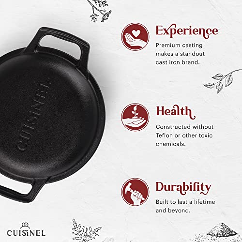 Cuisinel قدر كويزينيل من الحديد الزهر - وعاء هولندي سعة 3 لترات - طباخ متعدد الاستخدامات 2 في 1 - غطاء مزدوج يعمل كقلاية مقاس 8 بوصات + أغطية مقبض سيليكون + مكشطة - يستخدم لخبز الخبز - Image 2