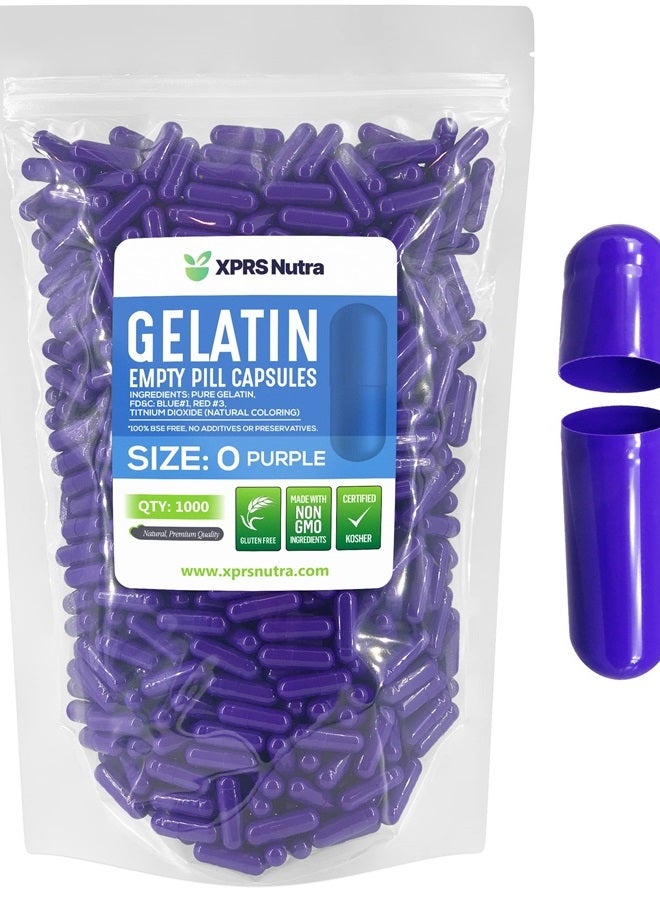 XPRS Nutra Size 0 Empty Capsules - 1000 Count Empty Gelatin Capsules - Empty Pill Capsules - DIY Capsule Filling - Pure Bovine Pill Capsules Empty Gel Caps (Purple) - Image 1