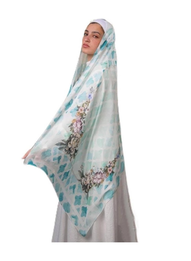 طرحة ديجيتال ورد في تركواز 200*65 سم