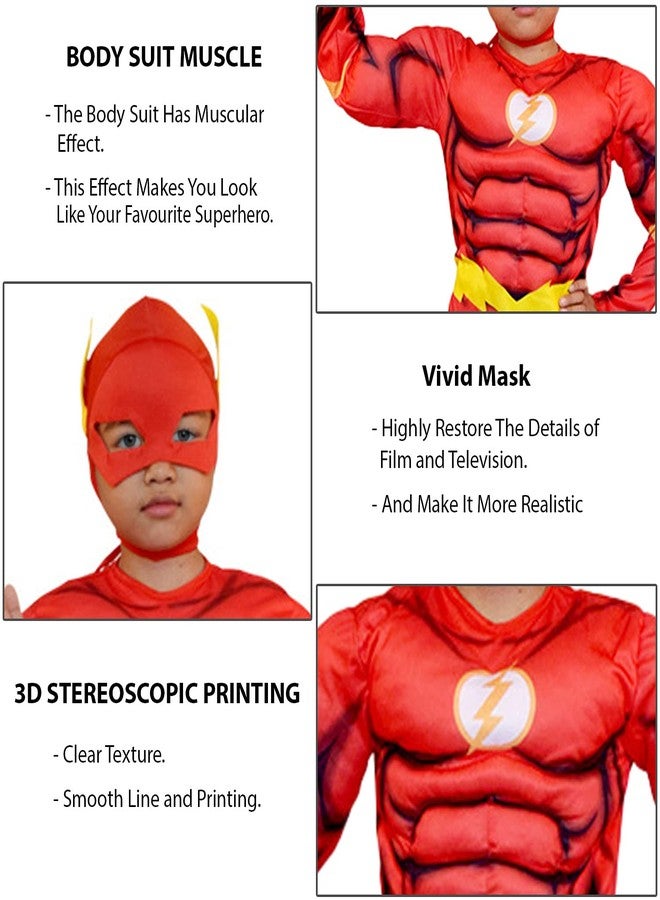 VRITRAZ Polyester Cosplay Superheros Costume Muscular Arms Soft Fabric For 11-14 Years Kids - Red - Image 3