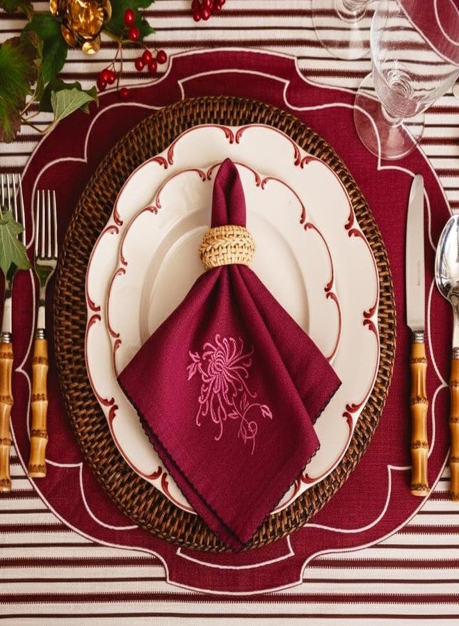 RUSTIQUE LINENS مناديل قماشية مطرزة من القطن الخالص من روستيك لينينز - طقم من 6 مناديل كبيرة 46 × 46 سم | مناديل عشاء ناعمة وماصة لطاولة الطعام والمطبخ | غرزة وردية - Image 1