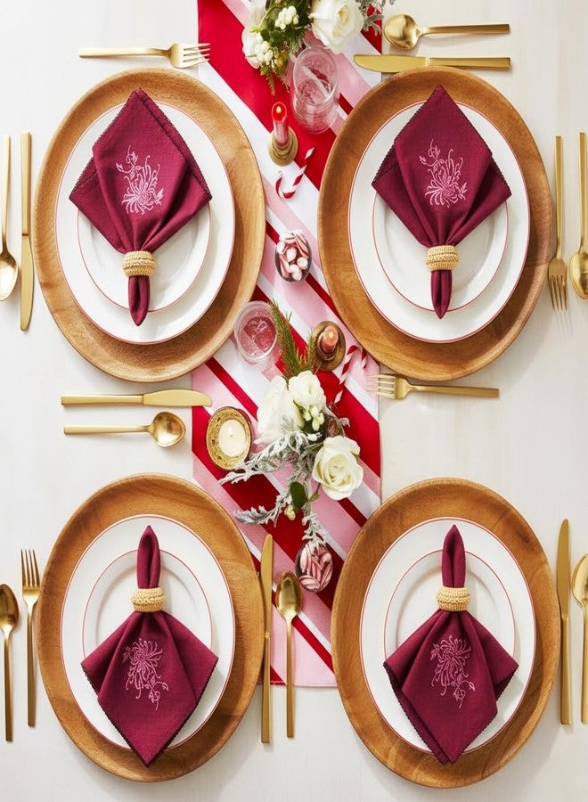 RUSTIQUE LINENS مناديل قماشية مطرزة من القطن الخالص من روستيك لينينز - طقم من 6 مناديل كبيرة 46 × 46 سم | مناديل عشاء ناعمة وماصة لطاولة الطعام والمطبخ | غرزة وردية - Image 4