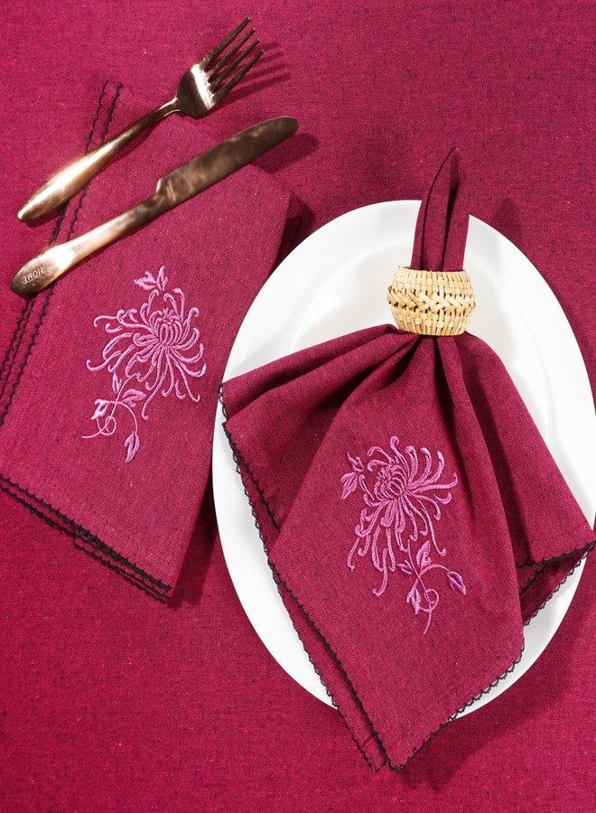 RUSTIQUE LINENS مناديل قماشية مطرزة من القطن الخالص من روستيك لينينز - طقم من 6 مناديل كبيرة 46 × 46 سم | مناديل عشاء ناعمة وماصة لطاولة الطعام والمطبخ | غرزة وردية - Image 2