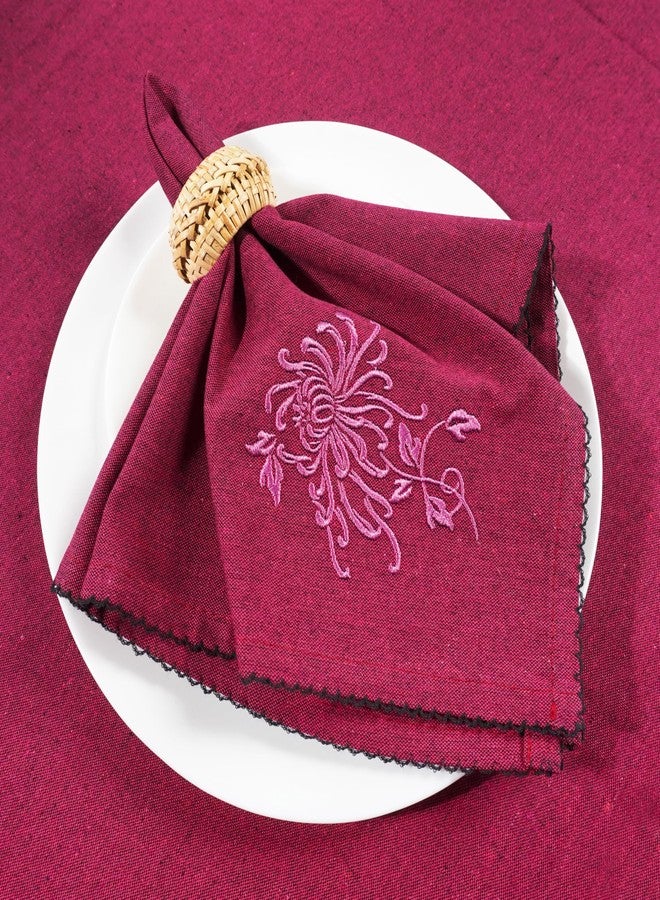 RUSTIQUE LINENS مناديل قماشية مطرزة من القطن الخالص من روستيك لينينز - طقم من 6 مناديل كبيرة 46 × 46 سم | مناديل عشاء ناعمة وماصة لطاولة الطعام والمطبخ | غرزة وردية - Image 3