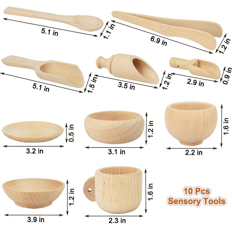 Yowlieu 10 Pcs Wooden Sensory Bin Tools for Toddlers & Preschool Children, Montessori Sensory Wooden Toys Fine Motor Learning Pretend Play Sensory Tools for Kids - Image 2