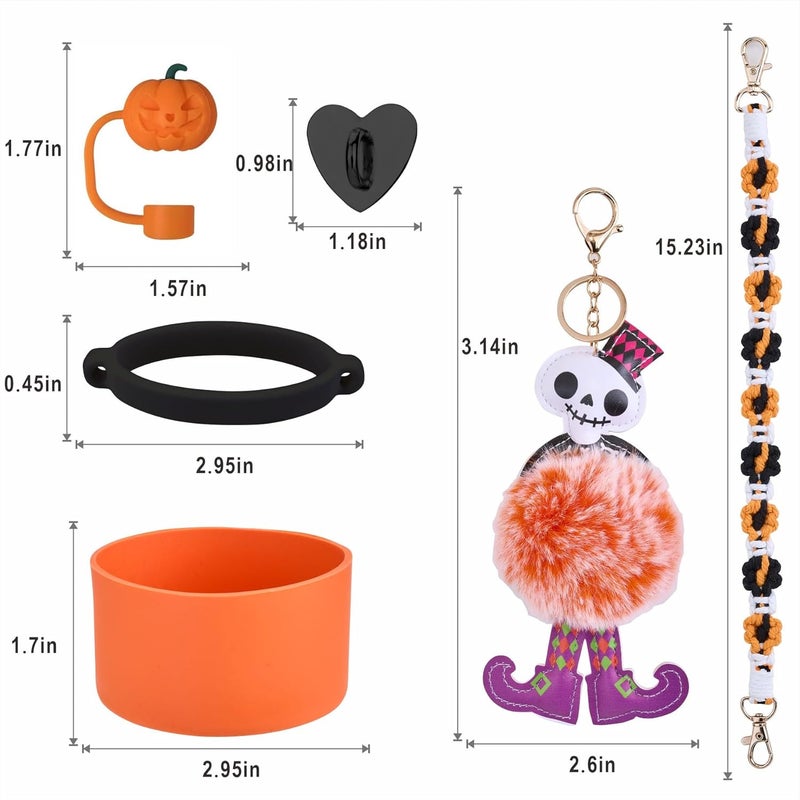 Rhewatin Accessories for Stanley Cup 40oz Tumbler, Charms Accessories for Stanley Tumbler, Including Tumbler Strap, 1pc Silicone Cup Boot, Silicone Straw Cover, 2pcs Charms, Halloween - Image 2