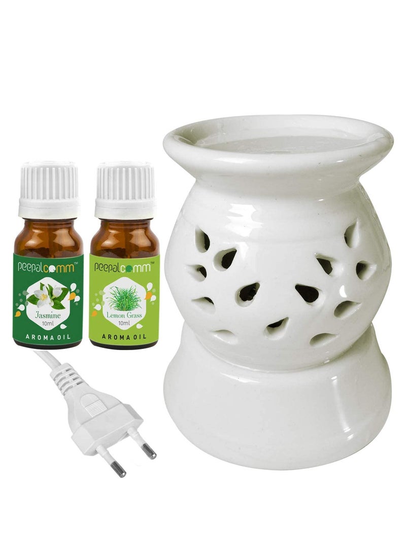 PeepalComm PeepalComm Ceramic Electric Aroma Diffuser Night Lamp Light with JasminLemon Grass Aroma Oil 10ml Each for Home Office Hotel Spa  - Image 1