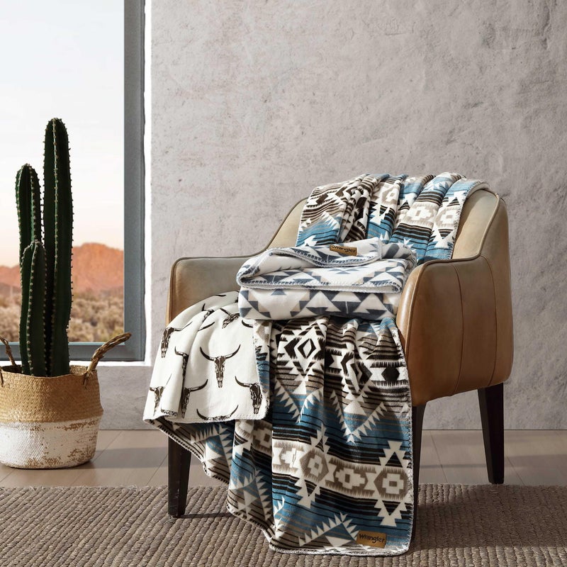 Wrangler - Blanket, Soft & Reversible Flannel Bedding, Yellowstone Inspired Throw Blanket for Couch or Bed (Jericho Turquoise, 60" x 70") - Image 3