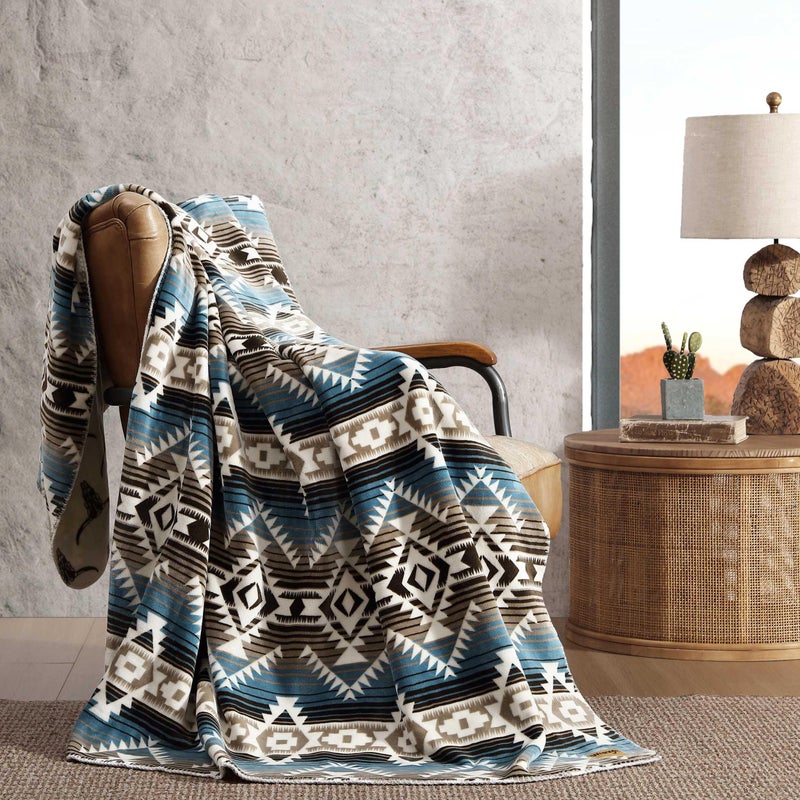 Wrangler - Blanket, Soft & Reversible Flannel Bedding, Yellowstone Inspired Throw Blanket for Couch or Bed (Jericho Turquoise, 60" x 70") - Image 2