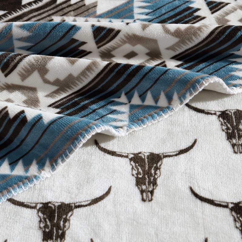 Wrangler - Blanket, Soft & Reversible Flannel Bedding, Yellowstone Inspired Throw Blanket for Couch or Bed (Jericho Turquoise, 60" x 70") - Image 4