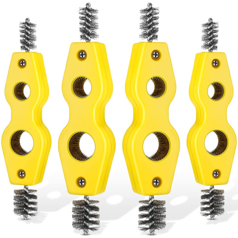 Honoson 4 Pcs 4-in-1 Copper Pipe Cleaner, 1/2 in & 3/4 in Copper Tubing Brush Inner & Outer Thread Cleaner Plumber Deburring Brushs for Plumbing Installation, Soldering, Brazing(Yellow) - Image 1