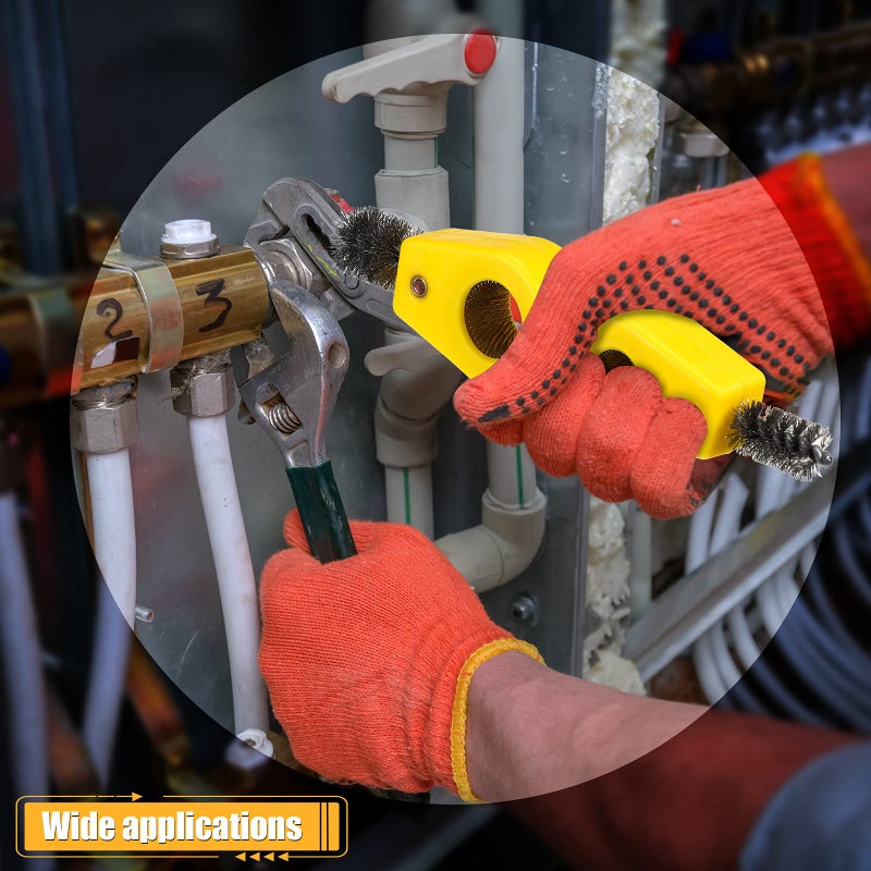 Honoson 4 Pcs 4-in-1 Copper Pipe Cleaner, 1/2 in & 3/4 in Copper Tubing Brush Inner & Outer Thread Cleaner Plumber Deburring Brushs for Plumbing Installation, Soldering, Brazing(Yellow) - Image 5