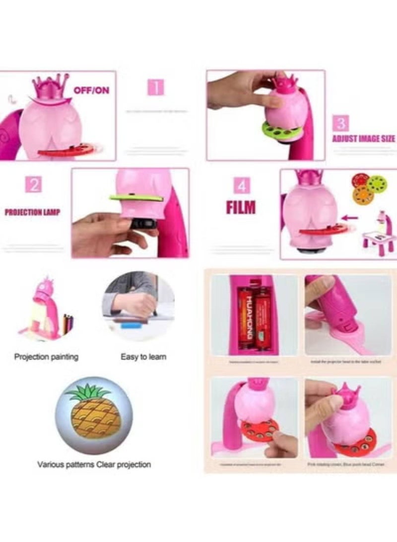 مكتب تعليم الأطفال مع جهاز عرض ذكي للأطفال، لعبة طاولة رسم مع موسيقى خفيفة، أداة تعليمية للأطفال، طاولة رسم (وردي) - Image 3