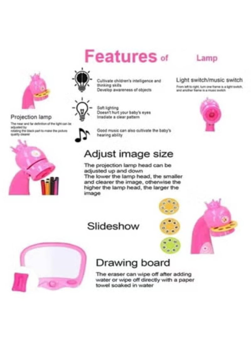 مكتب تعليم الأطفال مع جهاز عرض ذكي للأطفال، لعبة طاولة رسم مع موسيقى خفيفة، أداة تعليمية للأطفال، طاولة رسم (وردي) - Image 4