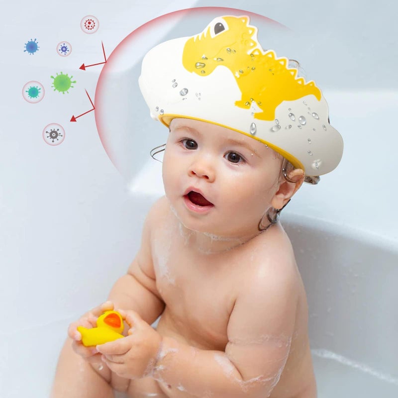 FUNUPUP Baby Shower Cap for Kids, Baby Bath Shampoo Visor Cap Hair Washing Shield Adjustable Silicone Bath Hat for Toddler Girls and Boys (Dinosaur,Yellow) - Image 5