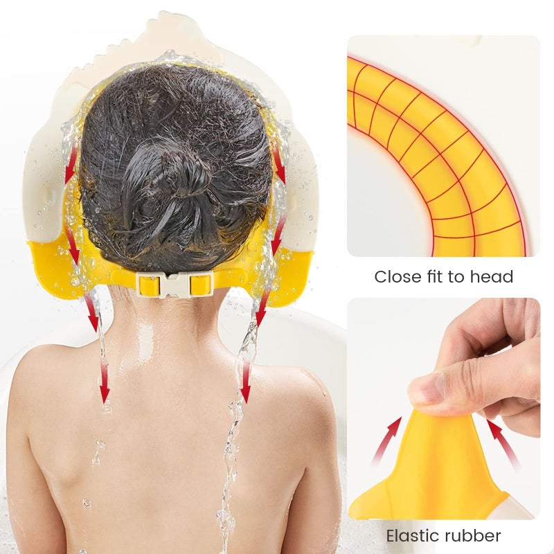 FUNUPUP Baby Shower Cap for Kids, Baby Bath Shampoo Visor Cap Hair Washing Shield Adjustable Silicone Bath Hat for Toddler Girls and Boys (Dinosaur,Yellow) - Image 4