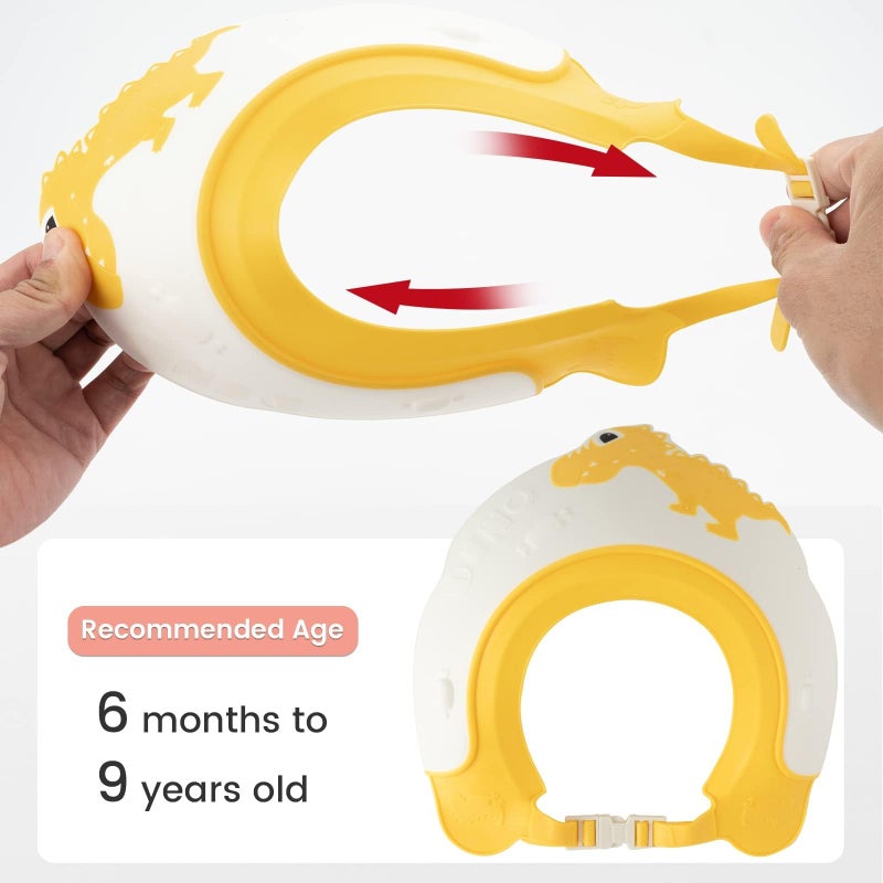 FUNUPUP Baby Shower Cap for Kids, Baby Bath Shampoo Visor Cap Hair Washing Shield Adjustable Silicone Bath Hat for Toddler Girls and Boys (Dinosaur,Yellow) - Image 3