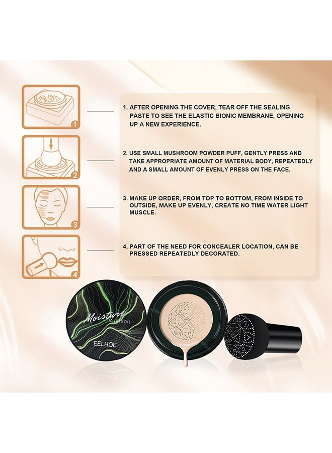 EELHOE Mushroom Head Air Cushion BB Cream,Facial Concealer,Brightening And Moisturizing Natural Nude Makeup Foundation (Natural Color) - Image 5