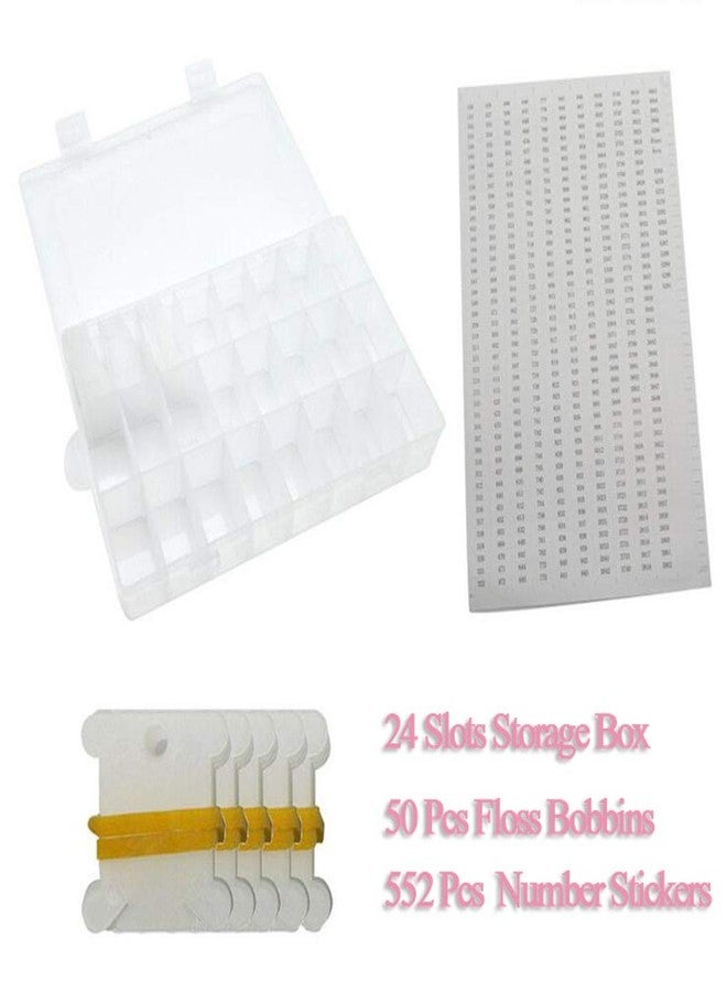 Elandy صندوق تنظيم خيوط التطريز مع 24 فتحة و 50 قطعة من بوبينات الخيوط البلاستيكية البيضاء و 552 قطعة من ملصقات أرقام الخيوط - Image 2