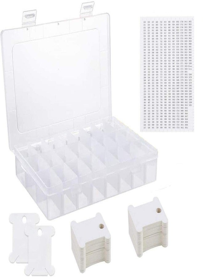 Elandy صندوق تنظيم خيوط التطريز مع 24 فتحة و 50 قطعة من بوبينات الخيوط البلاستيكية البيضاء و 552 قطعة من ملصقات أرقام الخيوط - Image 1