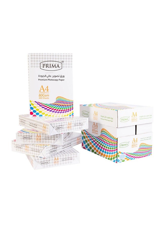 PRIMA A4 Copy Paper Pack 5 x 500 Sheets | 80 gsm Smooth, Crystal-Clear Ink Printing, 100 ISO Brightness for Laser & Inkjet Printers, Reliable for Office & Personal Use - Image 1