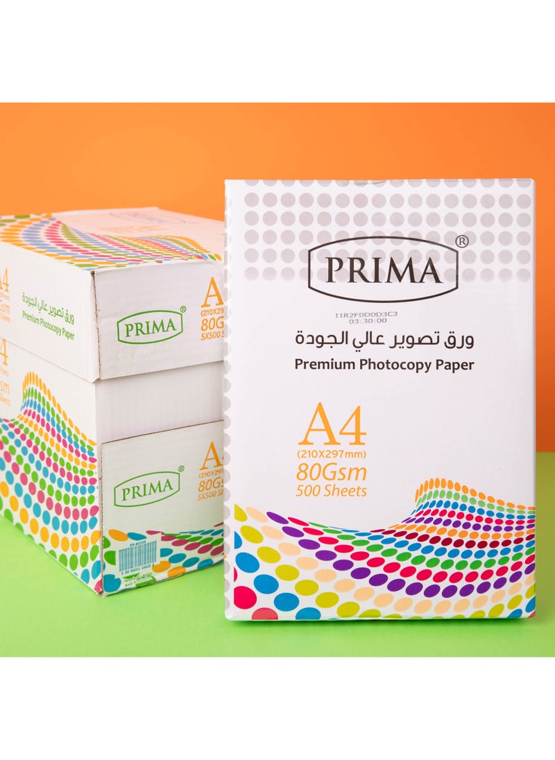 PRIMA A4 Copy Paper Pack 5 x 500 Sheets | 80 gsm Smooth, Crystal-Clear Ink Printing, 100 ISO Brightness for Laser & Inkjet Printers, Reliable for Office & Personal Use - Image 2
