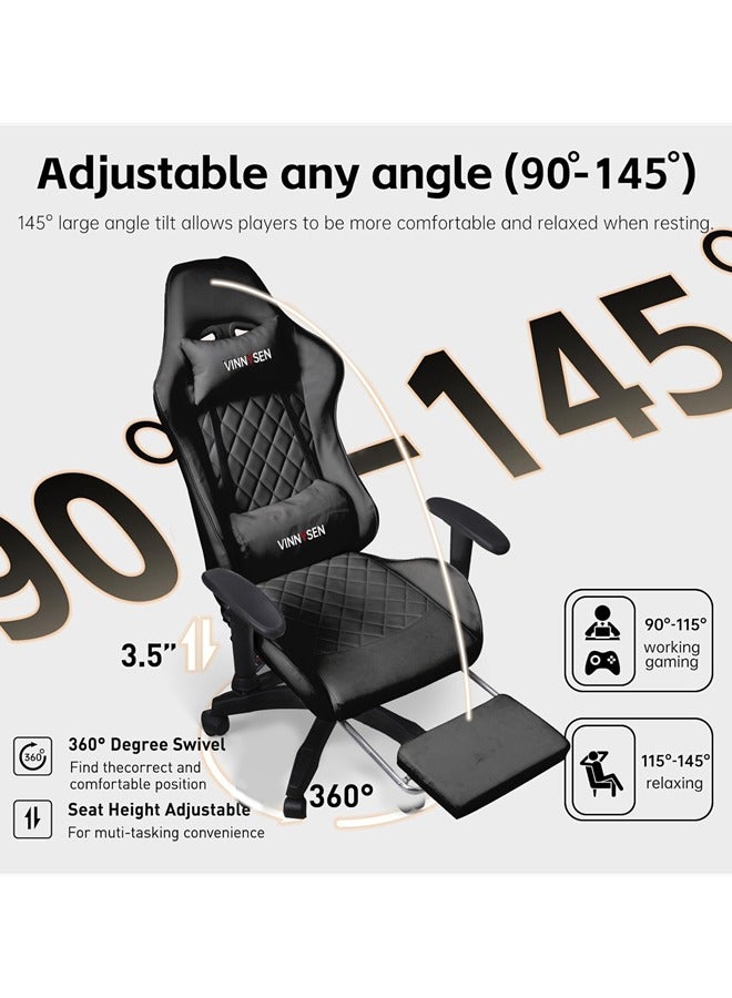 VINNYSEN Gaming Chair Computer Chair with Footrest Racing Ergonomic Chair Leather Reclining Video Game Chair Lifting Armrest High Back Gamer Chair with Headrest and Lumbar Support  - Image 2