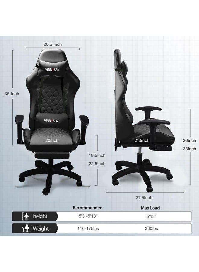 VINNYSEN Gaming Chair Computer Chair with Footrest Racing Ergonomic Chair Leather Reclining Video Game Chair Lifting Armrest High Back Gamer Chair with Headrest and Lumbar Support  - Image 4