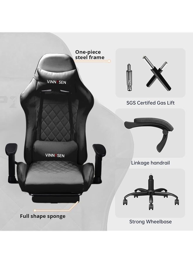 VINNYSEN Gaming Chair Computer Chair with Footrest Racing Ergonomic Chair Leather Reclining Video Game Chair Lifting Armrest High Back Gamer Chair with Headrest and Lumbar Support  - Image 5