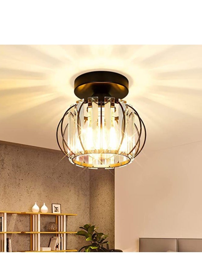 YZMA GLOBAL Crystal Semi Flush Mount Ceiling Light Fixture E27 Mini Antique Gold Chandelier Small Ceiling Lamp for Entryway Bedroom Bathroom Hallway Closet Foyer - Image 1