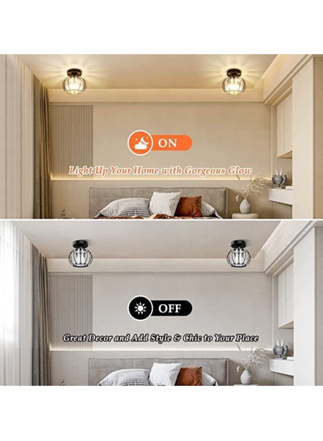 YZMA GLOBAL Crystal Semi Flush Mount Ceiling Light Fixture E27 Mini Antique Gold Chandelier Small Ceiling Lamp for Entryway Bedroom Bathroom Hallway Closet Foyer - Image 4