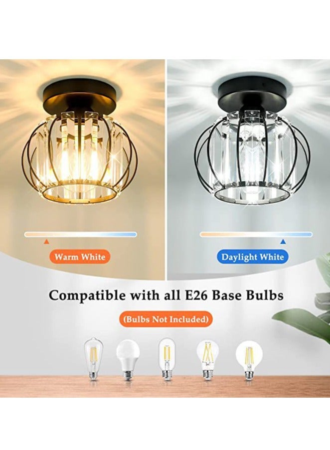 YZMA GLOBAL Crystal Semi Flush Mount Ceiling Light Fixture E27 Mini Antique Gold Chandelier Small Ceiling Lamp for Entryway Bedroom Bathroom Hallway Closet Foyer - Image 3