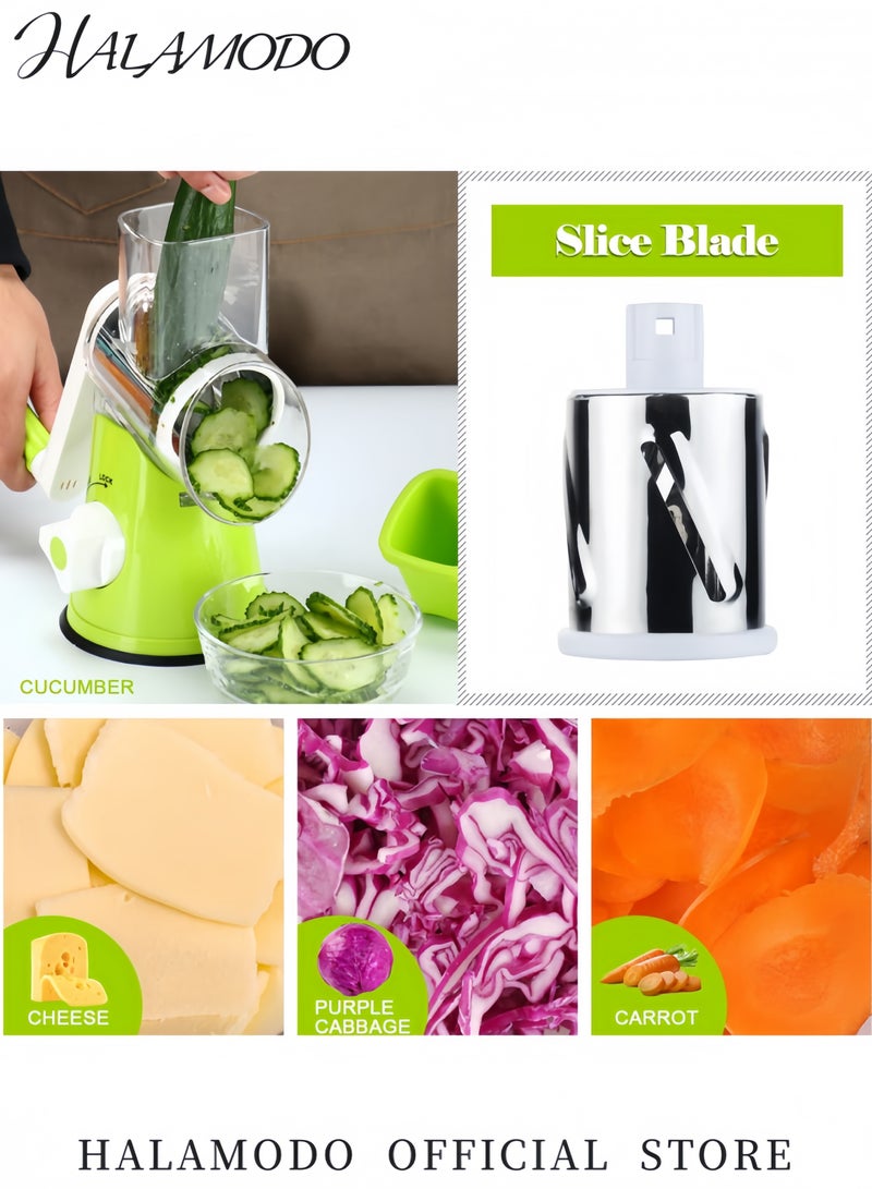 Halamodo Multifunctional Rotary Vegetable Grater Manual Hand Crank Slicer with 3 Interchangeable Stainless Steel Blades Kitchen Shredder for Cheese Nuts Carrots Potatoes and More - Image 4
