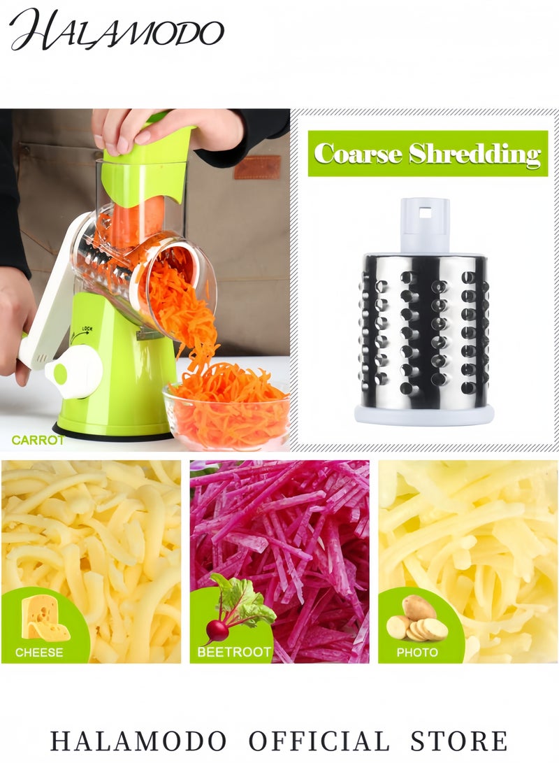 Halamodo Multifunctional Rotary Vegetable Grater Manual Hand Crank Slicer with 3 Interchangeable Stainless Steel Blades Kitchen Shredder for Cheese Nuts Carrots Potatoes and More - Image 2