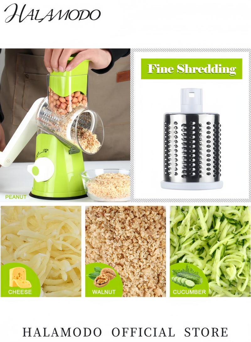 Halamodo Multifunctional Rotary Vegetable Grater Manual Hand Crank Slicer with 3 Interchangeable Stainless Steel Blades Kitchen Shredder for Cheese Nuts Carrots Potatoes and More - Image 3