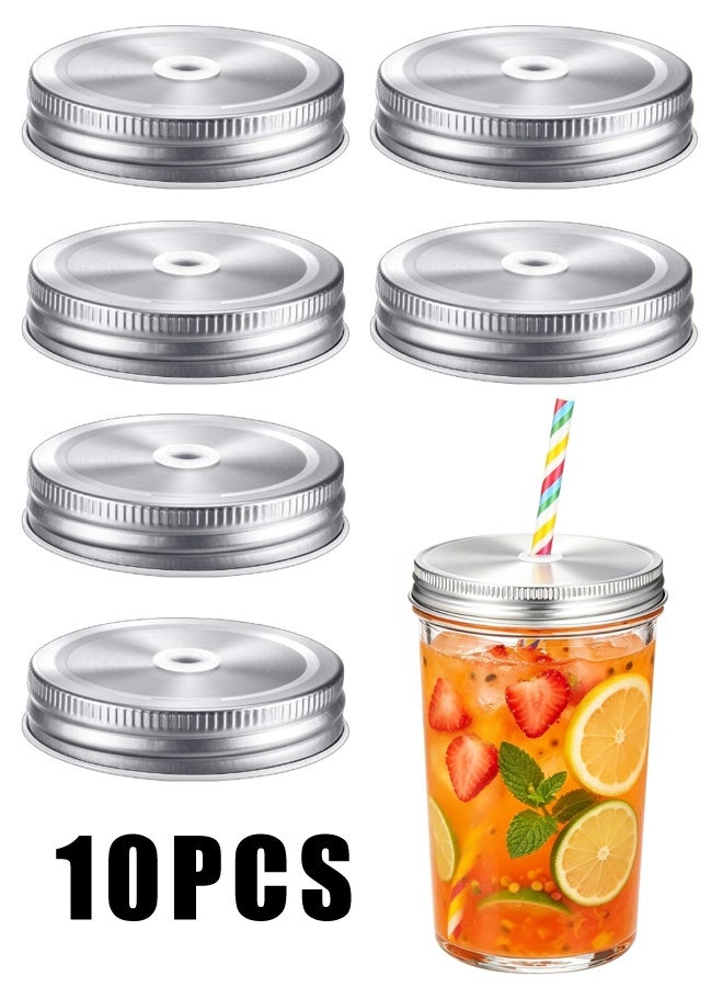 10PCS غطاء ميسون مع فتحة القش ، 2.75 بوصة غطاء خزان قابل لإعادة الاستخدام - Image 1