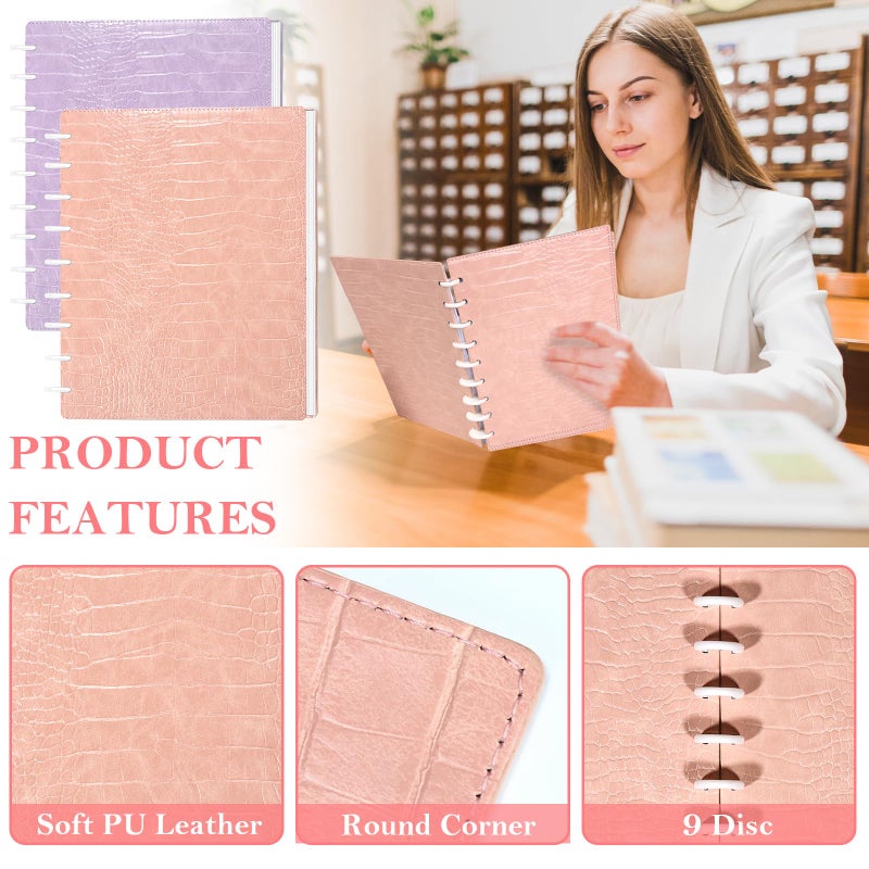SKLENICE 2 Pack Pu Leather 7X9.25 In Discbound Notebook Cover And Disc Set Discbound Planner Cover With 18 Pcs Expansion Discs 9-Disc Disc Bound Notebook Accessories(Pink+Purple;No Inner Paper) - Image 3