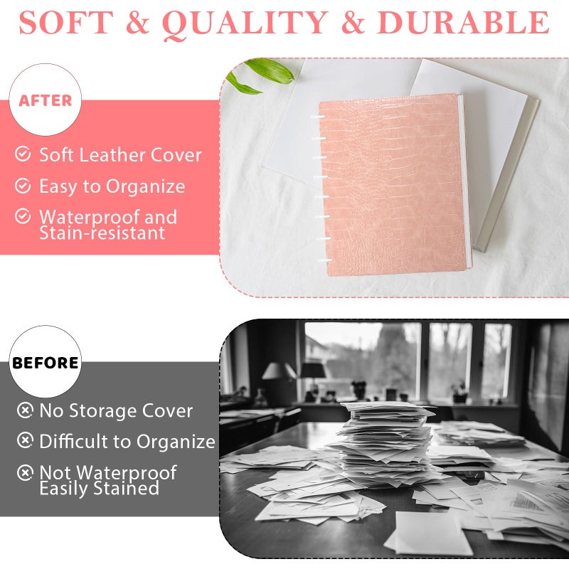 SKLENICE 2 Pack Pu Leather 7X9.25 In Discbound Notebook Cover And Disc Set Discbound Planner Cover With 18 Pcs Expansion Discs 9-Disc Disc Bound Notebook Accessories(Pink+Purple;No Inner Paper) - Image 4