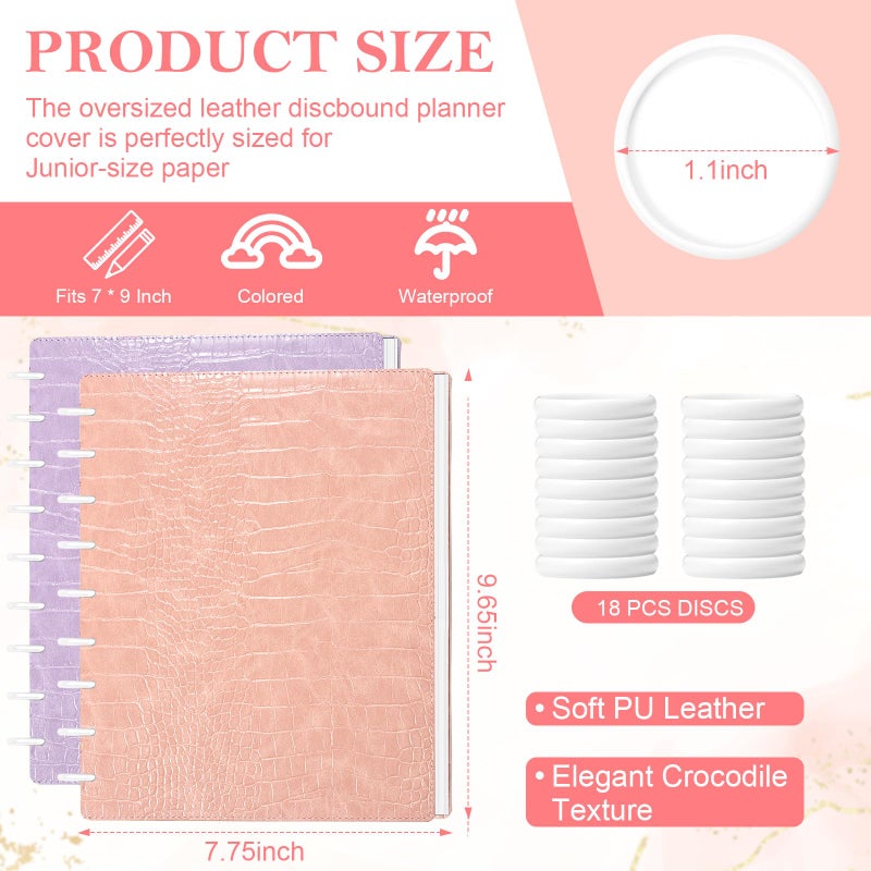 SKLENICE 2 Pack Pu Leather 7X9.25 In Discbound Notebook Cover And Disc Set Discbound Planner Cover With 18 Pcs Expansion Discs 9-Disc Disc Bound Notebook Accessories(Pink+Purple;No Inner Paper) - Image 2