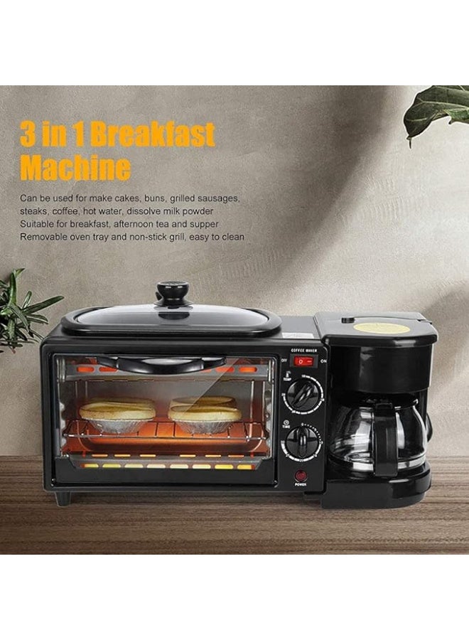 كايوان فرن طاولة صغير 3 في 1 - فرن كهربائي للطهي، وماكينة صنع قهوة، ومحمصة خبز مع بطانة داخلية غير لاصقة، ومحطة إفطار متعددة الاستخدامات للعائلة، باللون الأسود، وصغير الحجم وقابل للحمل، بدون غطاء - Image 2