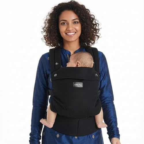Little Pea All-Day Baby Carrier | Ergonomic & Lightweight 100% Cotton | Easy to Wear, Hands-Free Comfort | 3–15 kg (3–24 Months) | Black - Image 1